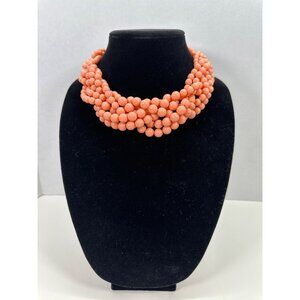Vintage Soft Orange of Peach Beaded Necklace; 6 Strand Twisted Statement Necklac